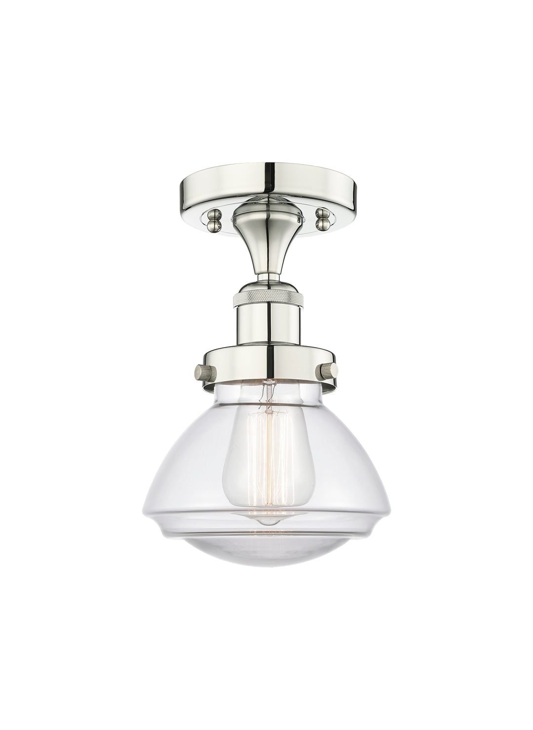 Innovations Lighting Olean 6.75" Semi-Flush Mount - Polished Nickel Ceiling Semi Flush Mounts Innovations Lighting Clear ; Glass Type: Transparent; Ribbed  