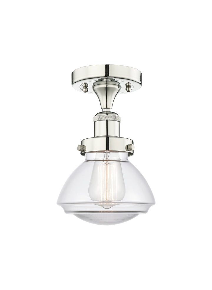 Innovations Lighting Olean 6.75" Semi-Flush Mount - Polished Nickel Ceiling Semi Flush Mounts Innovations Lighting Clear ; Glass Type: Transparent; Ribbed  