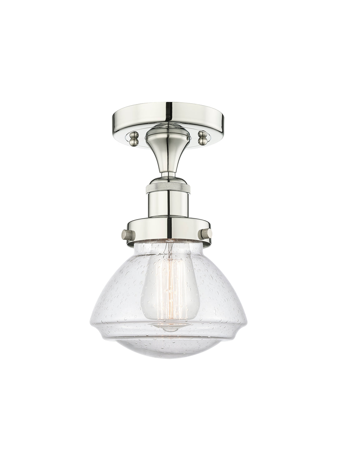 Innovations Lighting Olean 6.75" Semi-Flush Mount - Polished Nickel Ceiling Semi Flush Mounts Innovations Lighting Seedy ; Glass Type: Seeded  