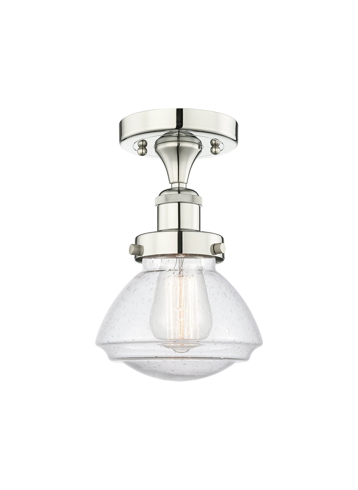 Innovations Lighting Olean 6.75" Semi-Flush Mount - Polished Nickel Ceiling Semi Flush Mounts Innovations Lighting Seedy ; Glass Type: Seeded  