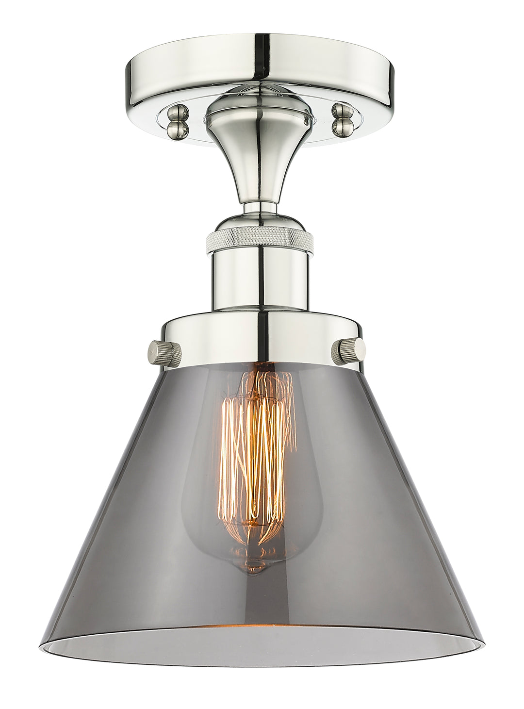 Innovations Lighting Cone 8" Semi-Flush Mount - Polished Nickel Ceiling Semi Flush Mounts Innovations Lighting Light Smoke ; Glass Type: Colorful  