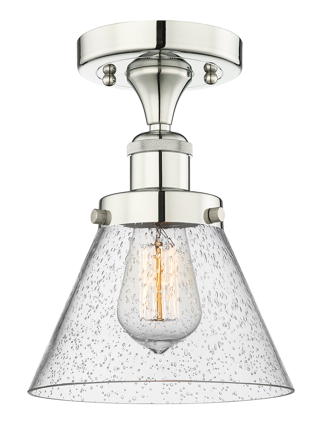 Innovations Lighting Cone 8" Semi-Flush Mount - Polished Nickel Ceiling Semi Flush Mounts Innovations Lighting Seedy ; Glass Type: Seedy; Ribbed  