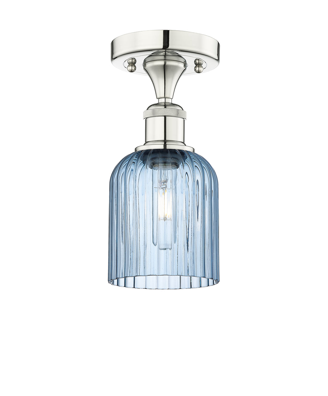 Innovations Lighting Bridal Veil 5" Semi-Flush Mount - Polished Nickel Ceiling Semi Flush Mounts Innovations Lighting Princess Blue ; Glass Type: Princess Blue; Ribbed  