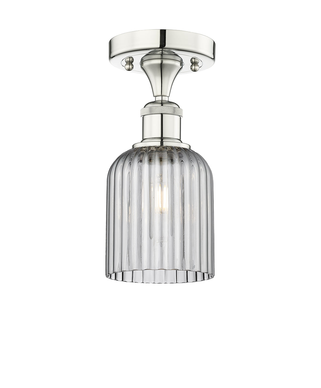 Innovations Lighting Bridal Veil 5" Semi-Flush Mount - Polished Nickel Ceiling Semi Flush Mounts Innovations Lighting Light Smoke ; Glass Type: Light Smoke; Ribbed  