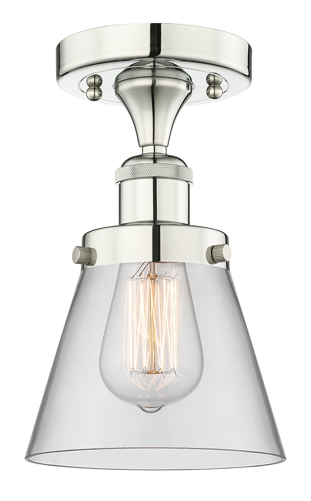 Innovations Lighting Cone 6" Semi-Flush Mount - Polished Nickel Ceiling Semi Flush Mounts Innovations Lighting Clear ; Glass Type: Transparent; Ribbed  