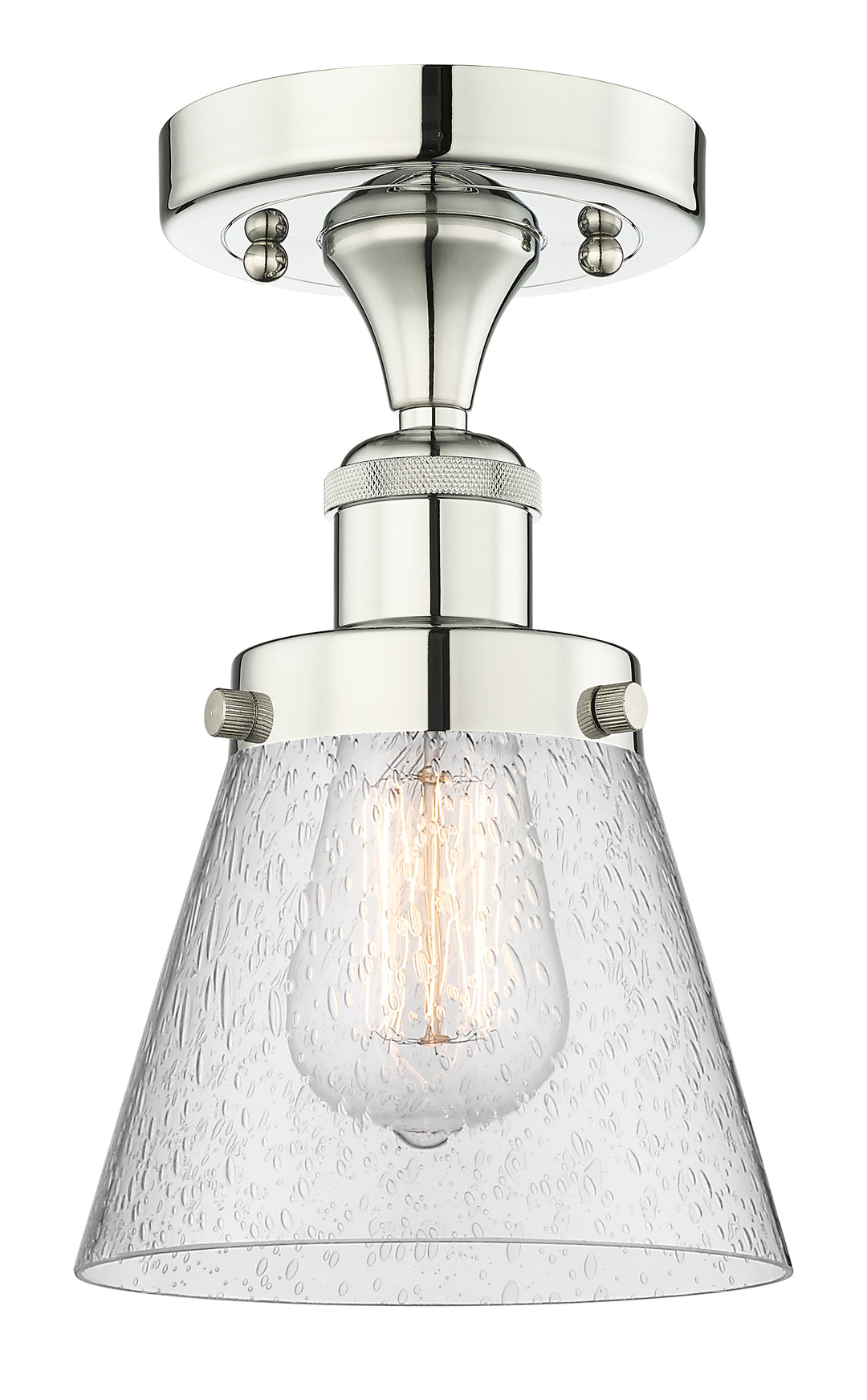 Innovations Lighting Cone 6" Semi-Flush Mount - Polished Nickel Ceiling Semi Flush Mounts Innovations Lighting Seedy ; Glass Type: Seedy; Ribbed  