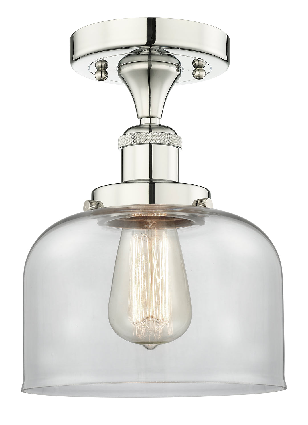 Innovations Lighting Bell 8" Semi-Flush Mount - Polished Nickel Ceiling Semi Flush Mounts Innovations Lighting Clear ; Glass Type: Transparent; Ribbed  