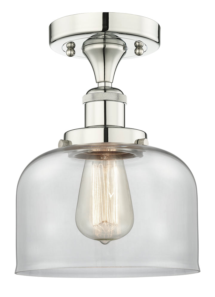 Innovations Lighting Bell 8" Semi-Flush Mount - Polished Nickel Ceiling Semi Flush Mounts Innovations Lighting Clear ; Glass Type: Transparent; Ribbed  