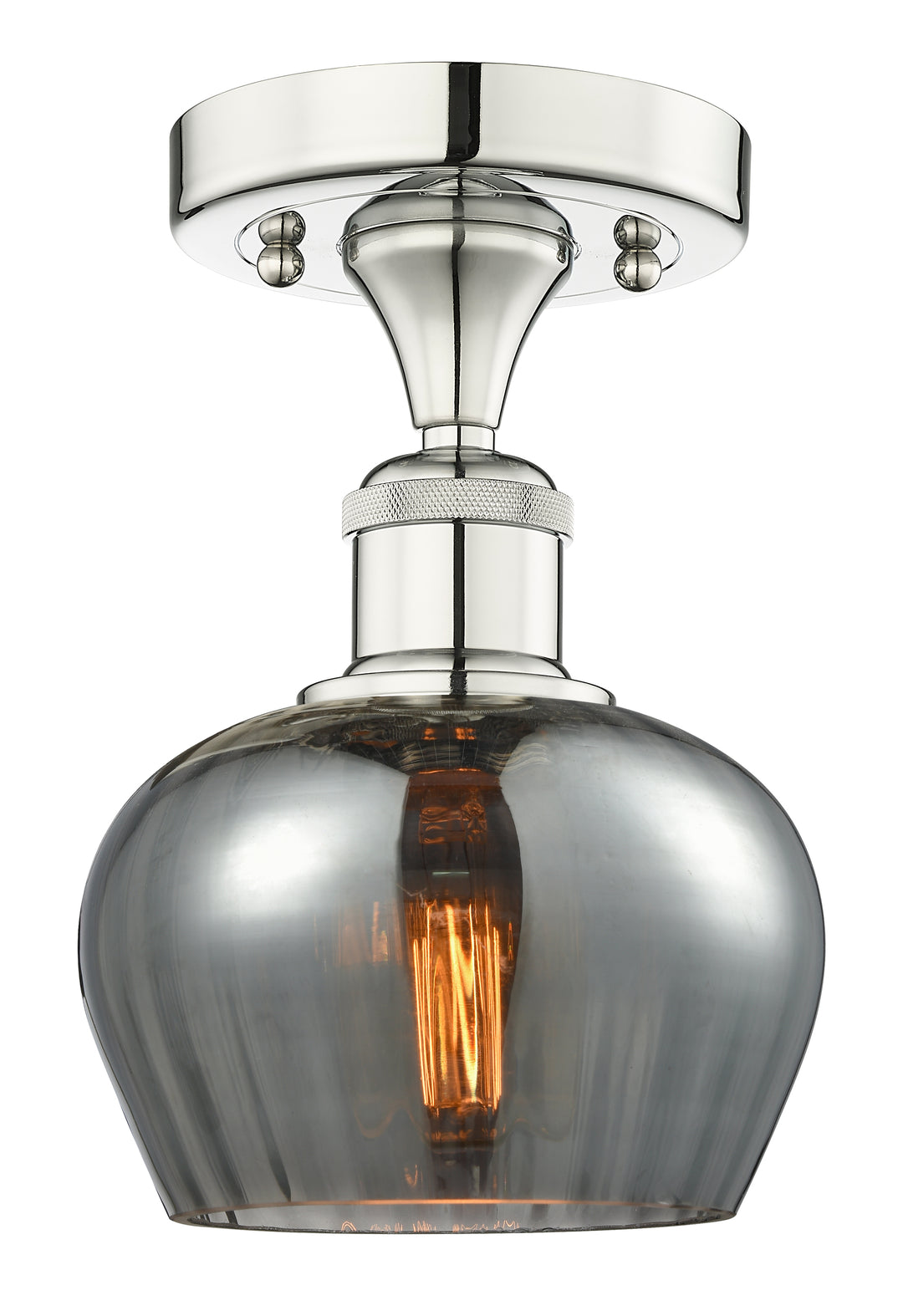 Innovations Lighting Fenton 6.5" Semi-Flush Mount - Polished Nickel Ceiling Semi Flush Mounts Innovations Lighting Light Smoke ; Glass Type: Smoked; Ribbed  