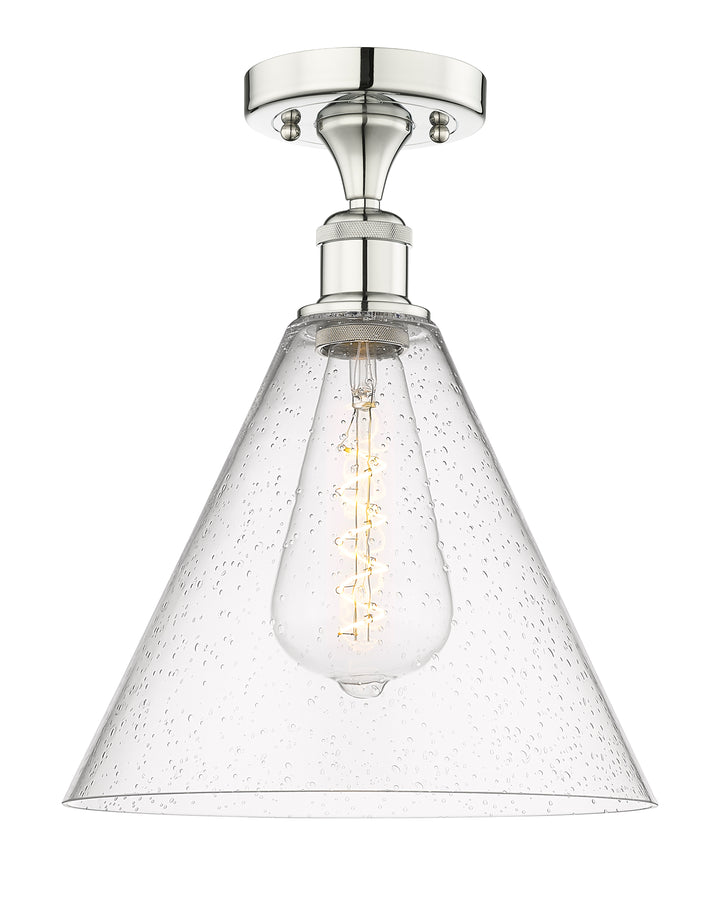 Innovations Lighting Berkshire Glass 12" Semi-Flush Mount - Polished Nickel Ceiling Semi Flush Mounts Innovations Lighting Seedy ; Glass Type: Seeded  