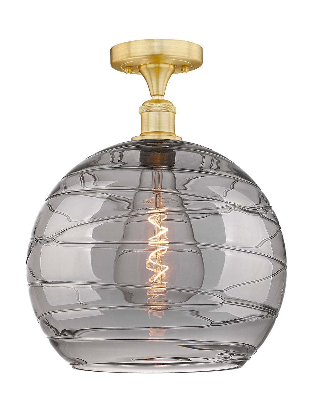 Innovations Lighting Athens Deco Swirl 14" Semi-Flush Mount - Satin Gold Ceiling Semi Flush Mounts Innovations Lighting Light Smoke Deco Swirl ; Glass Type: Smoked  