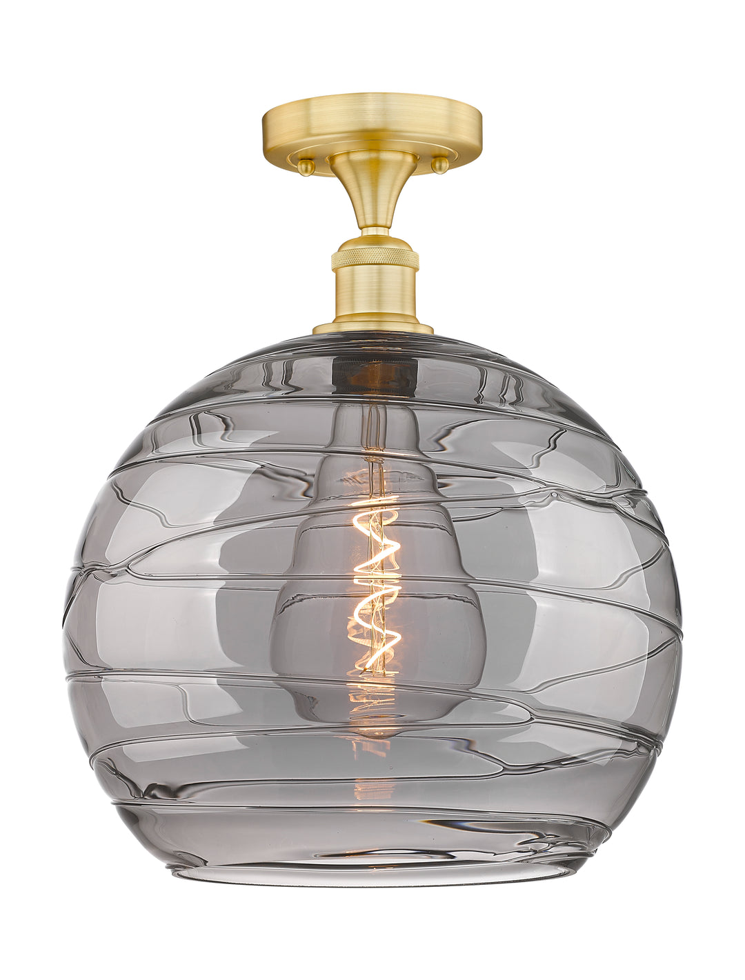 Innovations Lighting Athens Deco Swirl 14" Semi-Flush Mount - Satin Gold Ceiling Semi Flush Mounts Innovations Lighting Light Smoke Deco Swirl ; Glass Type: Smoked  