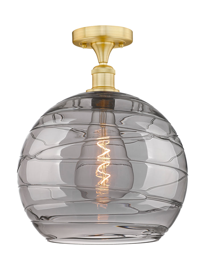 Innovations Lighting Athens Deco Swirl 14" Semi-Flush Mount - Satin Gold Ceiling Semi Flush Mounts Innovations Lighting Light Smoke Deco Swirl ; Glass Type: Smoked  