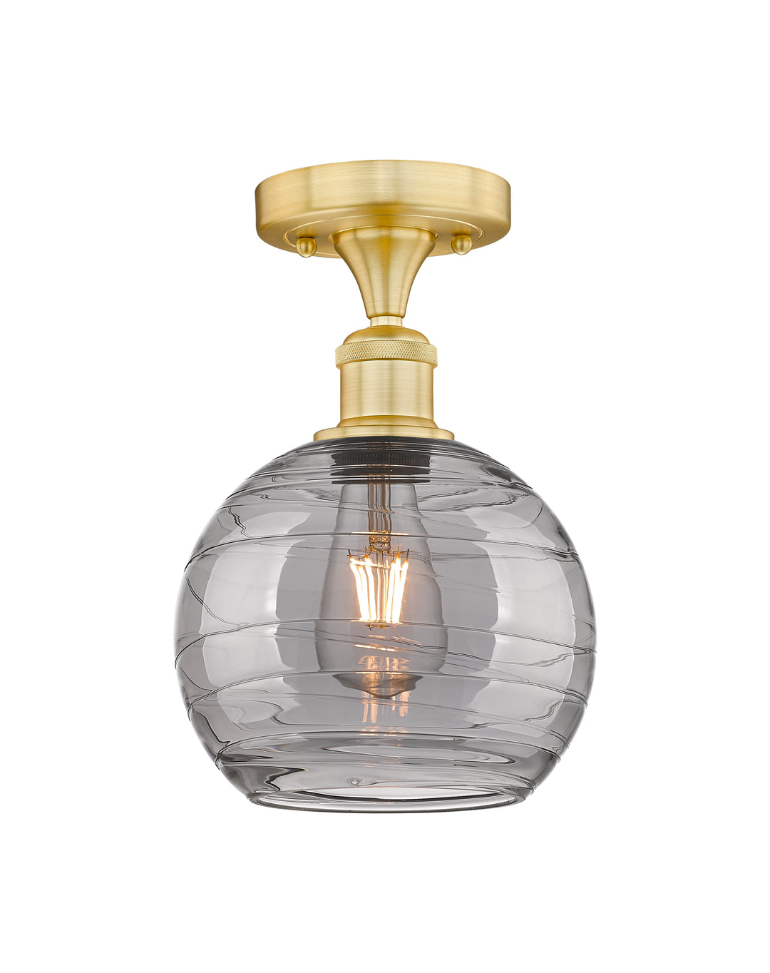 Innovations Lighting Athens Deco Swirl 8" Semi-Flush Mount - Satin Gold Ceiling Semi Flush Mounts Innovations Lighting Light Smoke Deco Swirl ; Glass Type: Smoked  