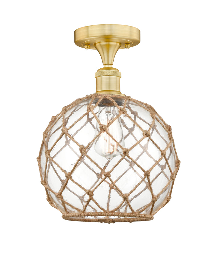 Innovations Lighting Farmhouse Rope 10" Semi-Flush Mount - Satin Gold Ceiling Semi Flush Mounts Innovations Lighting Clear Glass with Brown Rope ; Glass Type: Transparent  