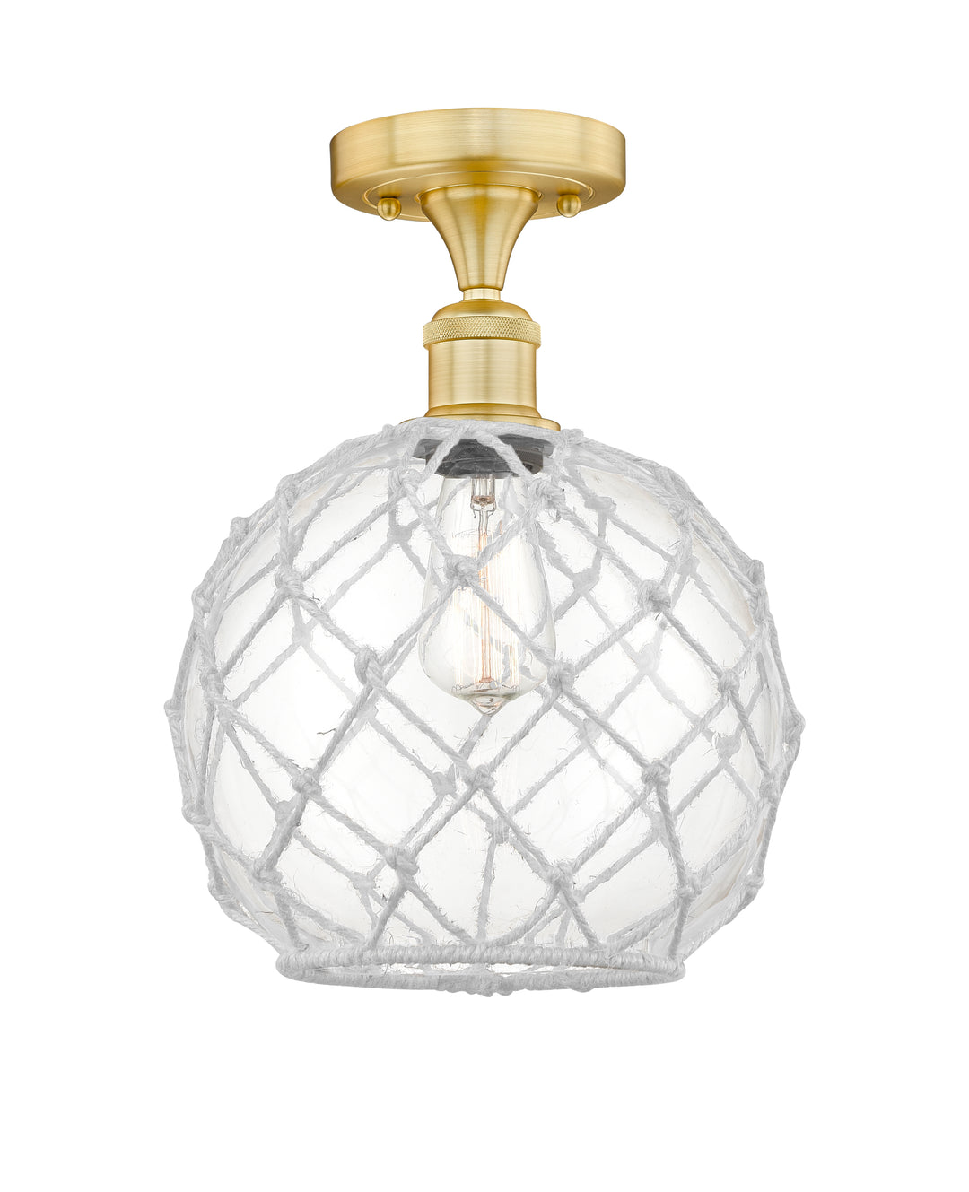 Innovations Lighting Farmhouse Rope 10" Semi-Flush Mount - Satin Gold Ceiling Semi Flush Mounts Innovations Lighting Clear Glass with White Rope ; Glass Type: Transparent  