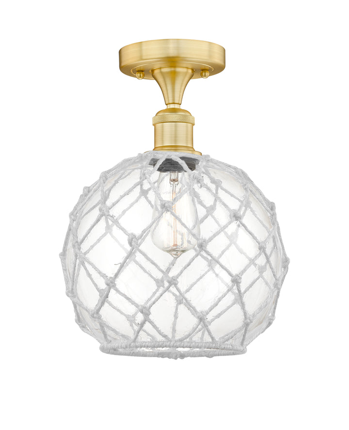 Innovations Lighting Farmhouse Rope 10" Semi-Flush Mount - Satin Gold Ceiling Semi Flush Mounts Innovations Lighting Clear Glass with White Rope ; Glass Type: Transparent  