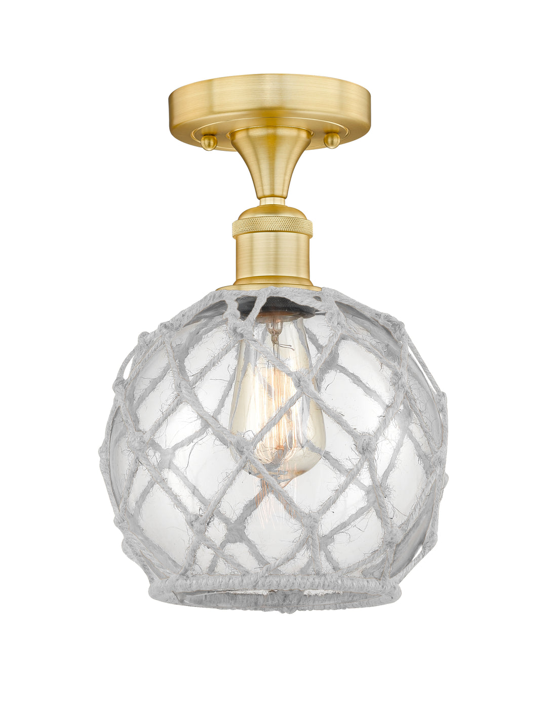 Innovations Lighting Farmhouse Rope 8" Semi-Flush Mount - Satin Gold Ceiling Semi Flush Mounts Innovations Lighting Clear Glass with White Rope ; Glass Type: Transparent  