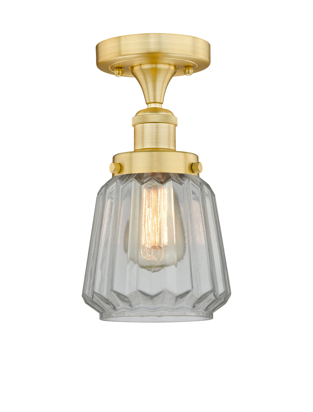 Innovations Lighting Chatham 6" Semi-Flush Mount - Satin Gold Ceiling Semi Flush Mounts Innovations Lighting Clear ; Glass Type: Transparent; Ribbed  