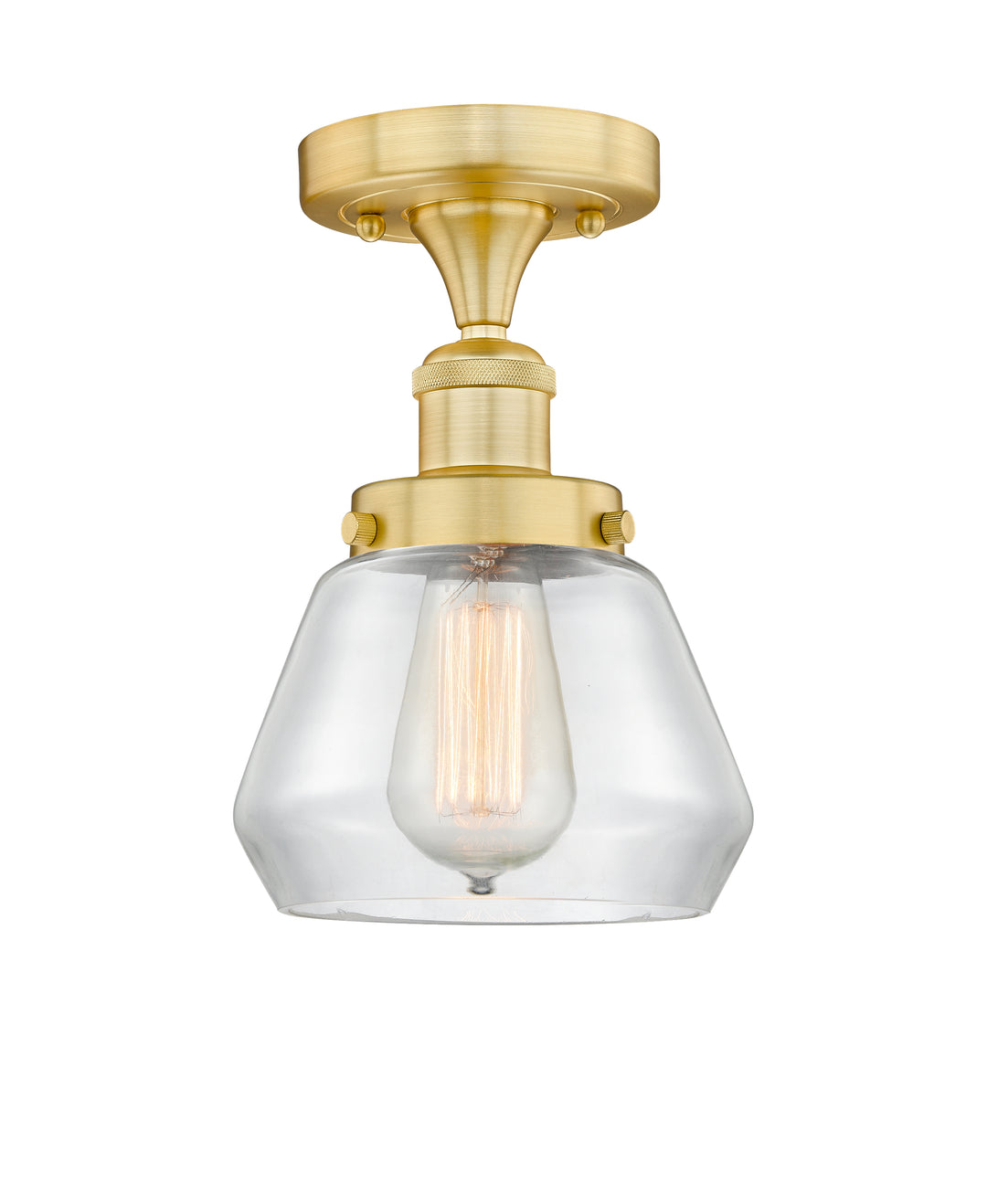 Innovations Lighting Fulton 7" Semi-Flush Mount - Satin Gold Ceiling Semi Flush Mounts Innovations Lighting Clear ; Glass Type: Transparent; Ribbed  