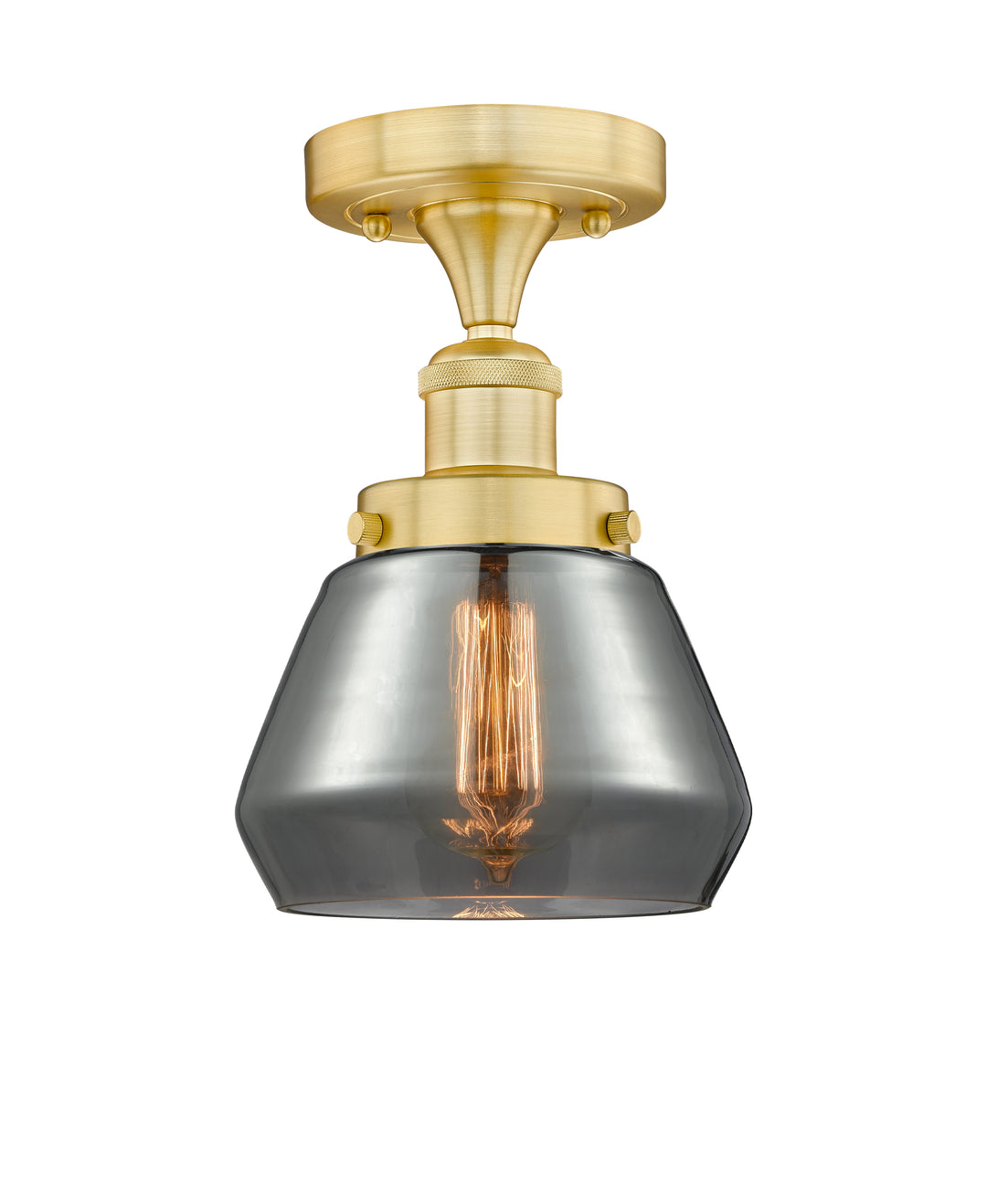 Innovations Lighting Fulton 7" Semi-Flush Mount - Satin Gold Ceiling Semi Flush Mounts Innovations Lighting Light Smoke ; Glass Type: Smoked; Ribbed  