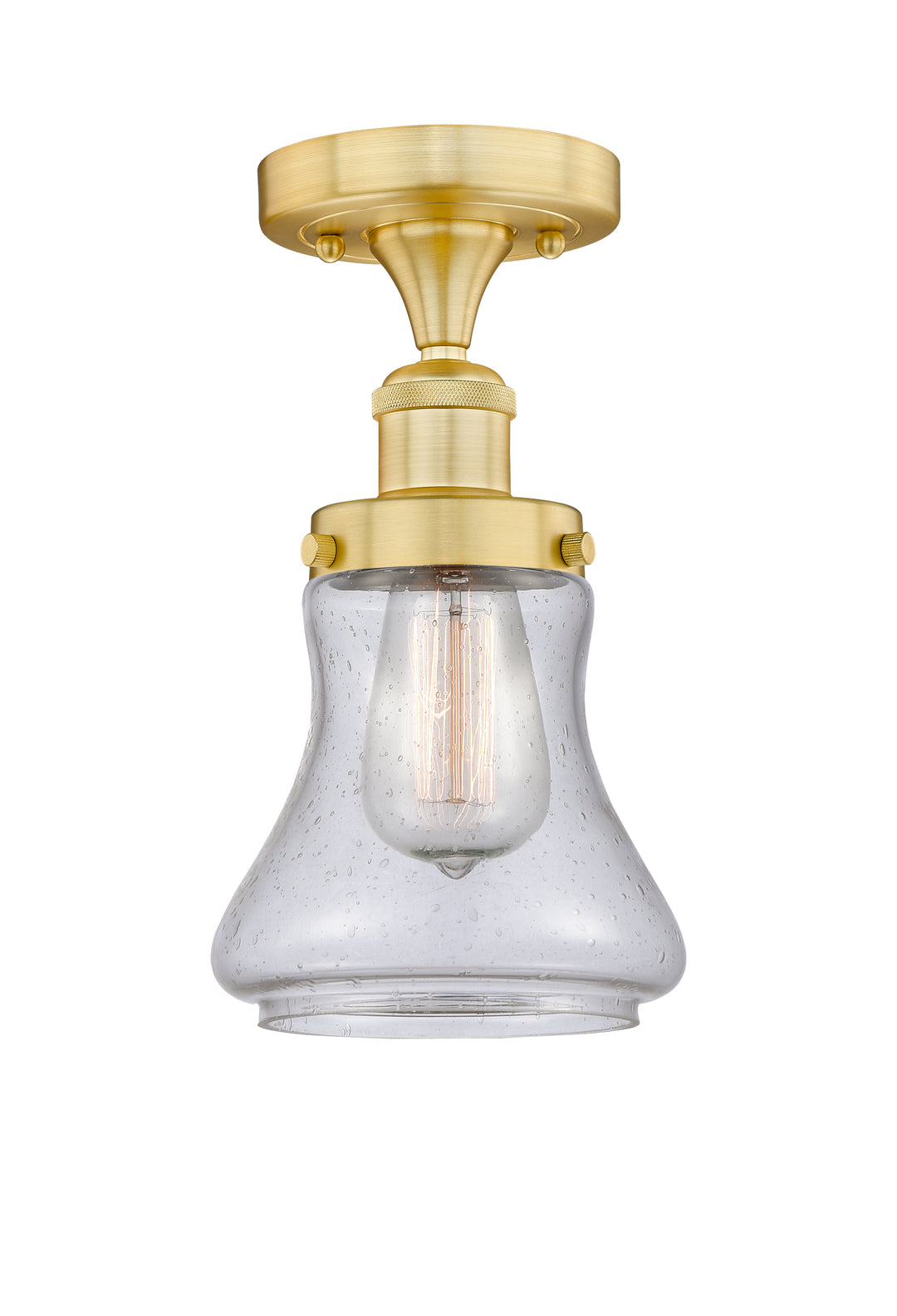 Innovations Lighting Bellmont 6" Semi-Flush Mount - Satin Gold Ceiling Semi Flush Mounts Innovations Lighting Seedy ; Glass Type: Seedy; Ribbed  