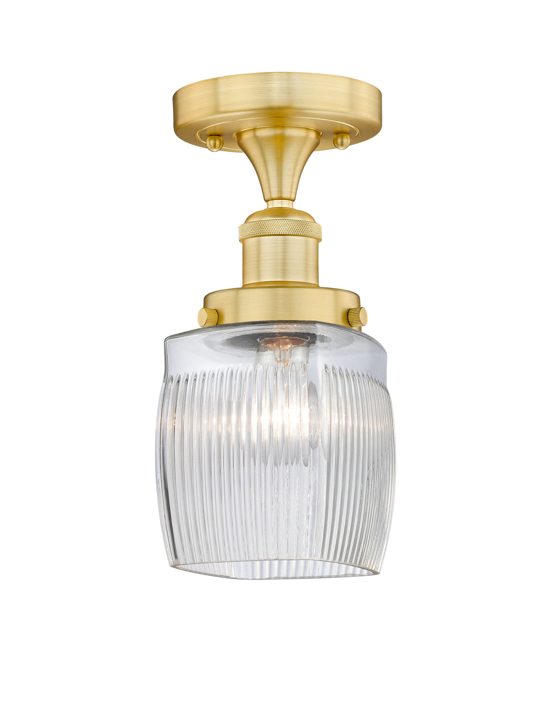 Innovations Lighting Colton 6" Semi-Flush Mount - Satin Gold Ceiling Semi Flush Mounts Innovations Lighting Clear Halophane ; Glass Type: Transparent; Ribbed  