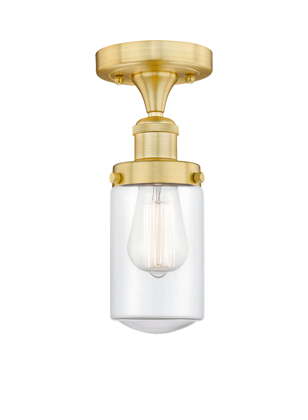 Innovations Lighting Dover 4.5" Semi-Flush Mount - Satin Gold Ceiling Semi Flush Mounts Innovations Lighting Clear ; Glass Type: Transparent; Ribbed  