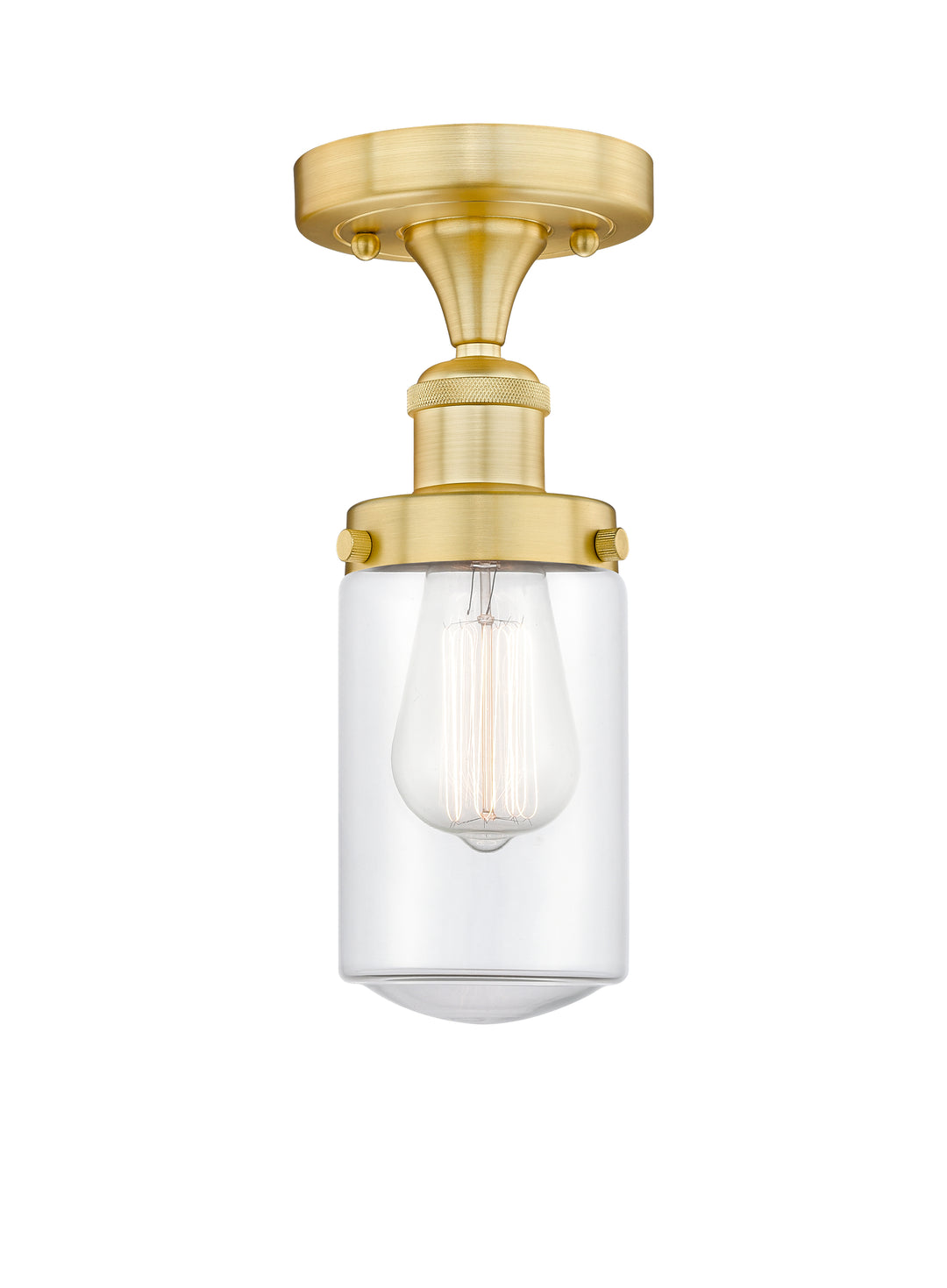 Innovations Lighting Dover 4.5" Semi-Flush Mount - Satin Gold Ceiling Semi Flush Mounts Innovations Lighting Clear ; Glass Type: Transparent; Ribbed  