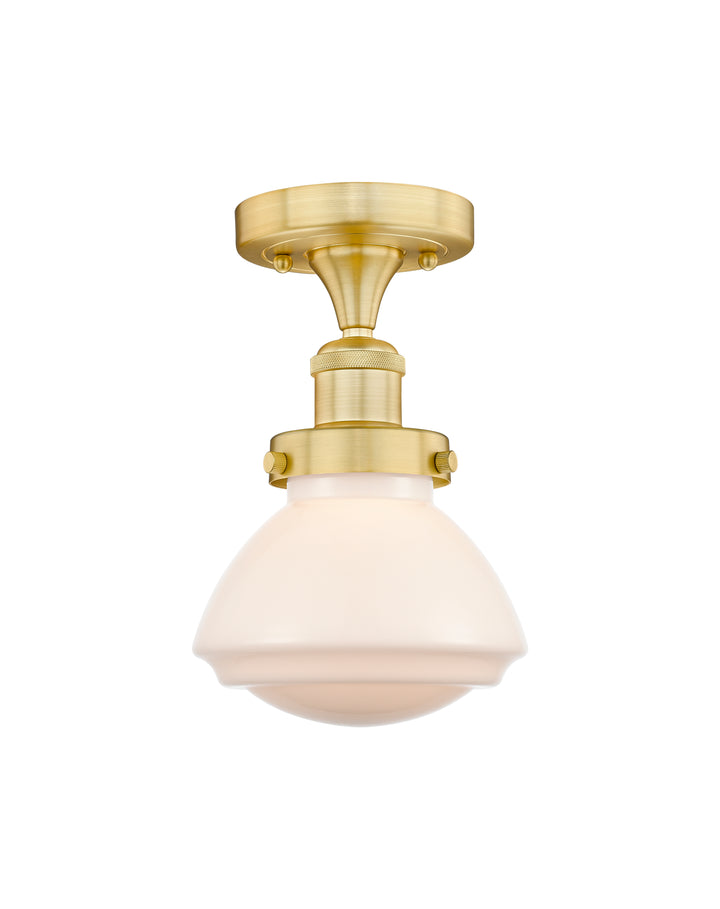 Innovations Lighting Olean 6.75" Semi-Flush Mount - Satin Gold Ceiling Semi Flush Mounts Innovations Lighting Matte White ; Glass Type: Frosted; Ribbed  