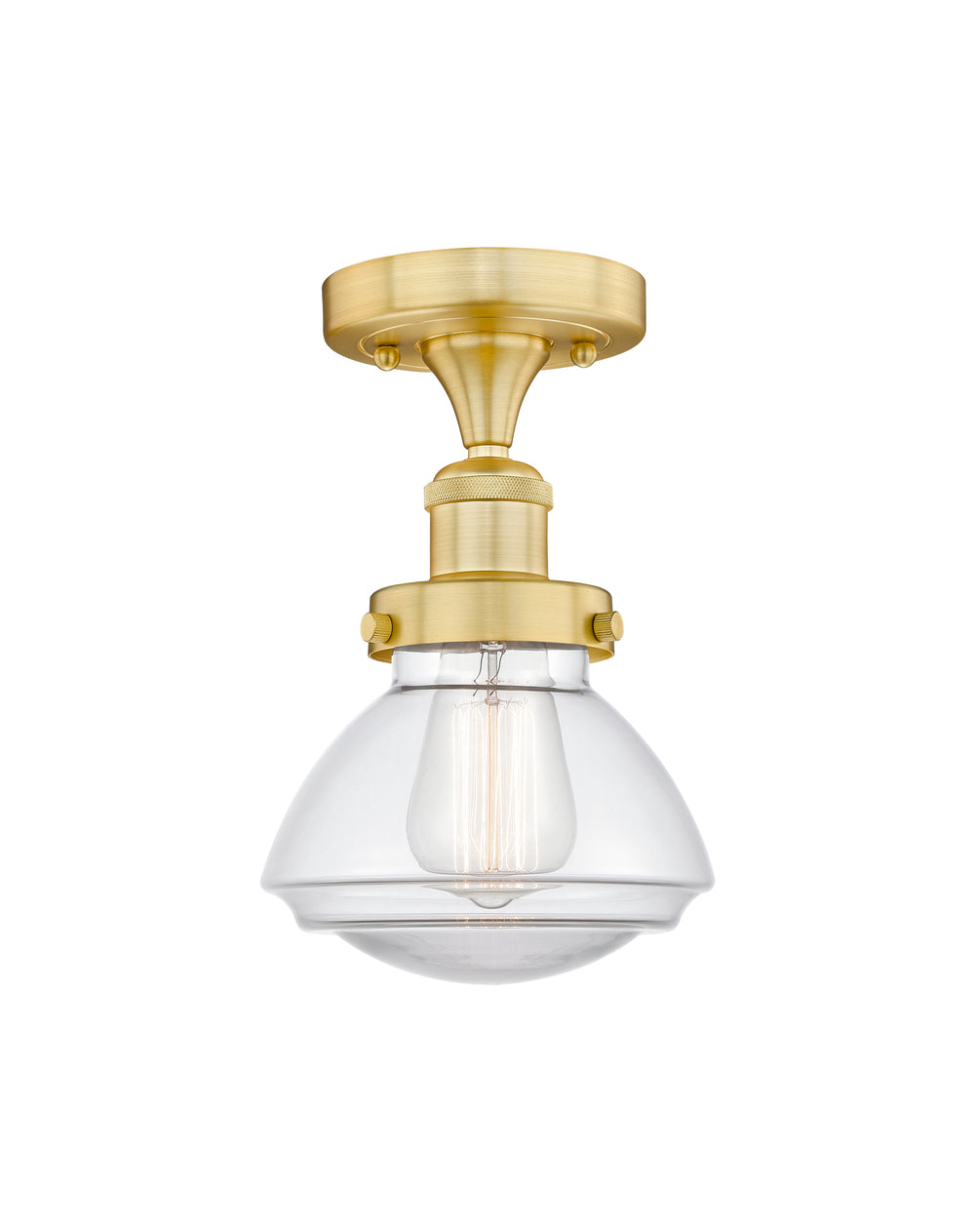 Innovations Lighting Olean 6.75" Semi-Flush Mount - Satin Gold Ceiling Semi Flush Mounts Innovations Lighting Clear ; Glass Type: Transparent; Ribbed  