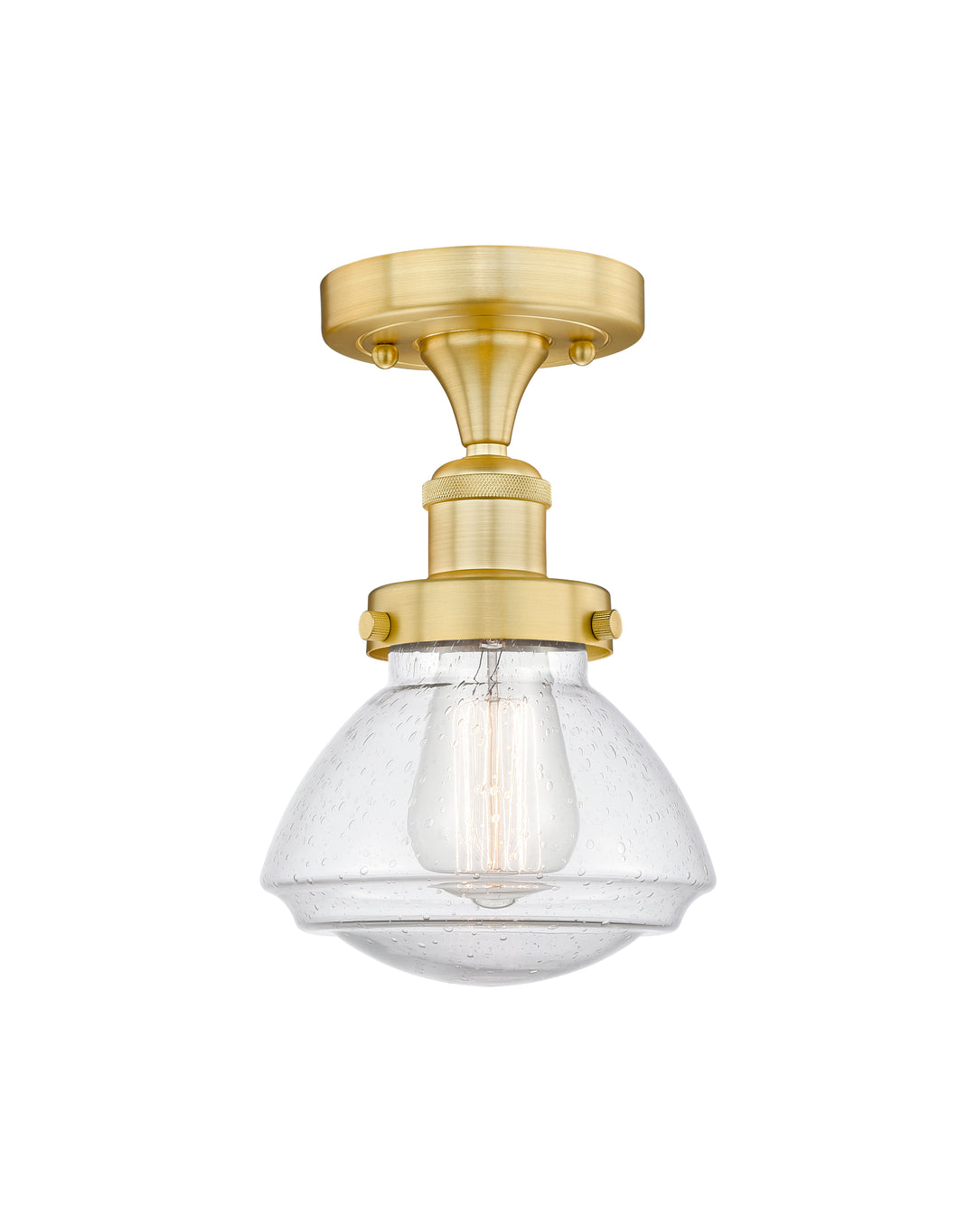 Innovations Lighting Olean 6.75" Semi-Flush Mount - Satin Gold Ceiling Semi Flush Mounts Innovations Lighting Seedy ; Glass Type: Seeded  