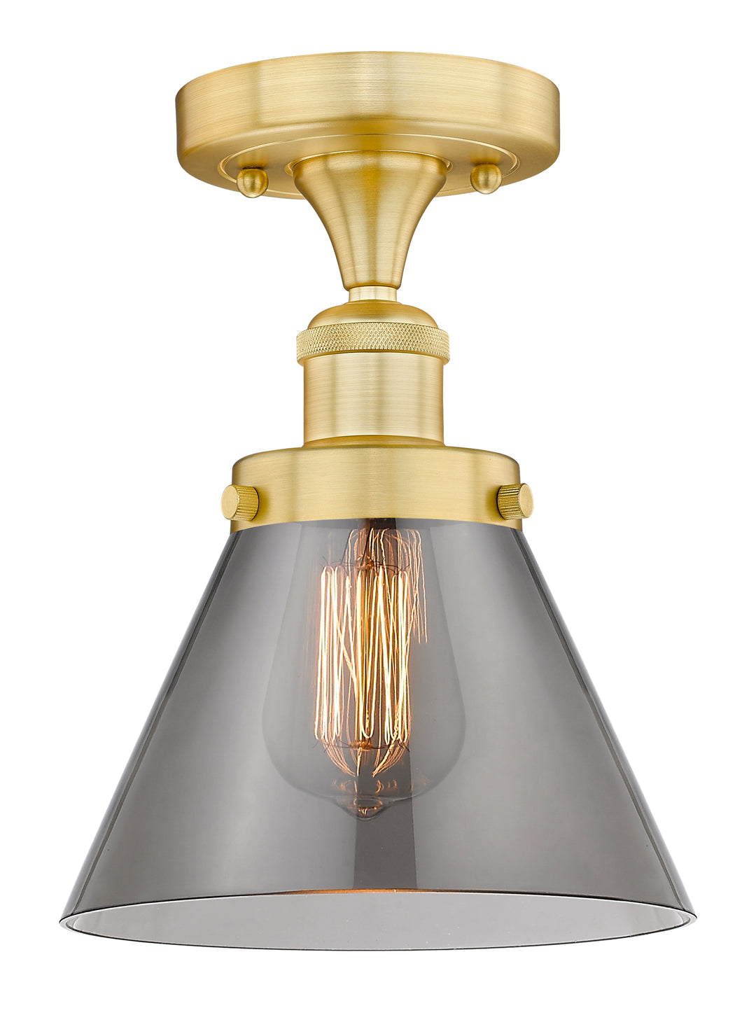 Innovations Lighting Cone 8" Semi-Flush Mount - Satin Gold Ceiling Semi Flush Mounts Innovations Lighting Light Smoke ; Glass Type: Colorful  