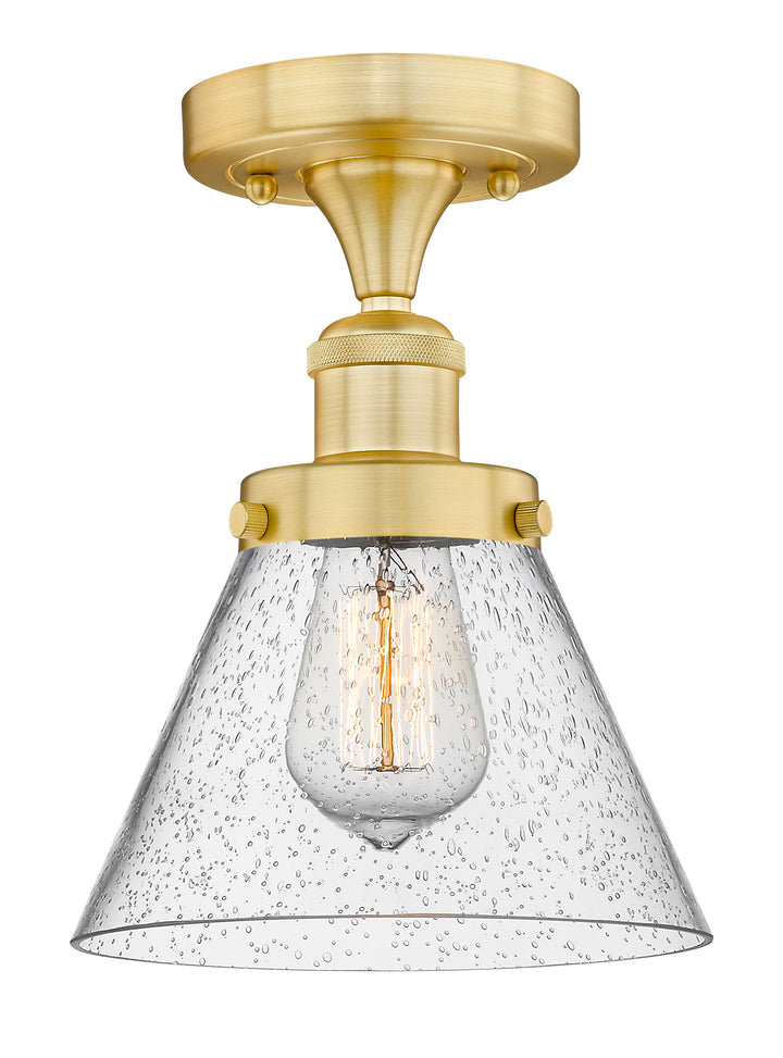 Innovations Lighting Cone 8" Semi-Flush Mount - Satin Gold Ceiling Semi Flush Mounts Innovations Lighting Seedy ; Glass Type: Seedy; Ribbed  