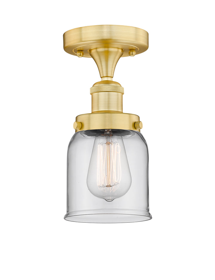 Innovations Lighting Bell 5" Semi-Flush Mount - Satin Gold Ceiling Semi Flush Mounts Innovations Lighting Clear ; Glass Type: Transparent; Ribbed  