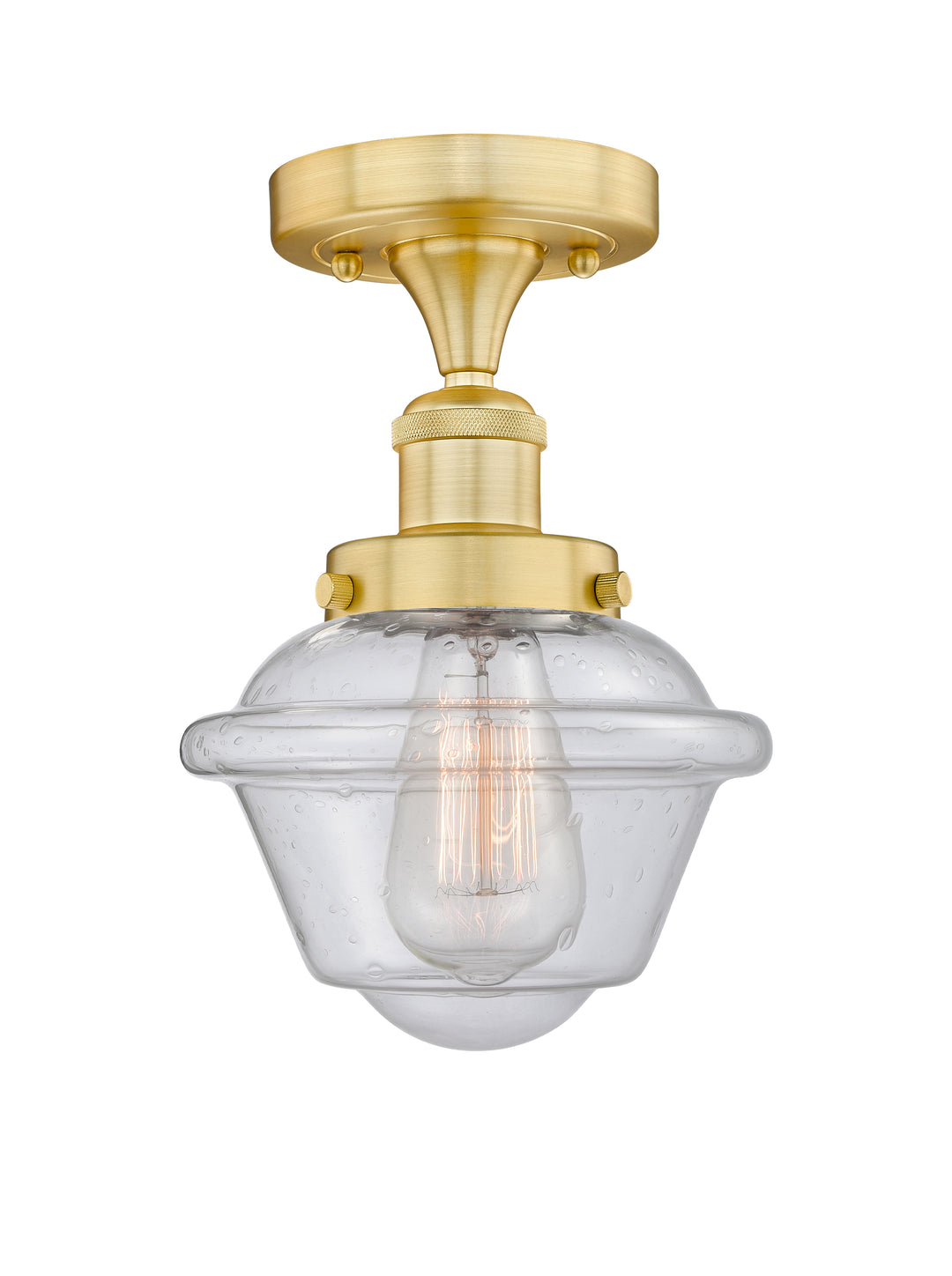 Innovations Lighting Oxford 7.5" Semi-Flush Mount - Satin Gold Ceiling Semi Flush Mounts Innovations Lighting Seedy ; Glass Type: Seedy; Ribbed  