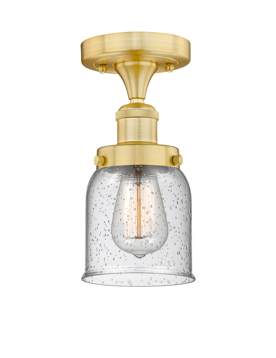 Innovations Lighting Bell 5" Semi-Flush Mount - Satin Gold Ceiling Semi Flush Mounts Innovations Lighting Seedy ; Glass Type: Seedy; Ribbed  