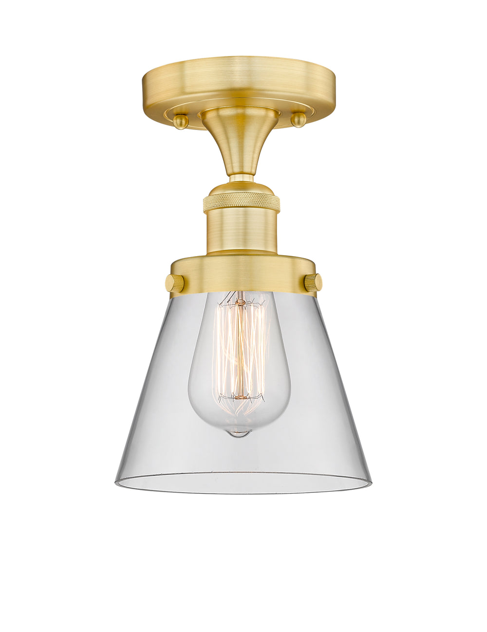 Innovations Lighting Cone 6" Semi-Flush Mount - Satin Gold Ceiling Semi Flush Mounts Innovations Lighting Clear ; Glass Type: Transparent; Ribbed  