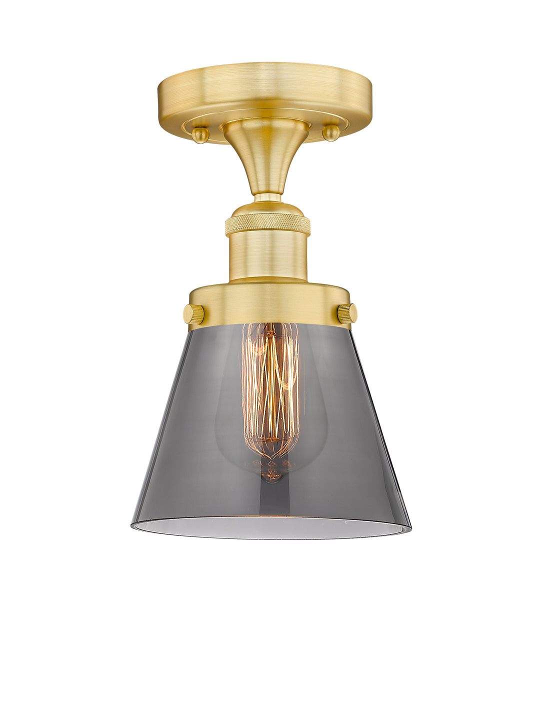 Innovations Lighting Cone 6" Semi-Flush Mount - Satin Gold Ceiling Semi Flush Mounts Innovations Lighting Light Smoke ; Glass Type: Colorful  