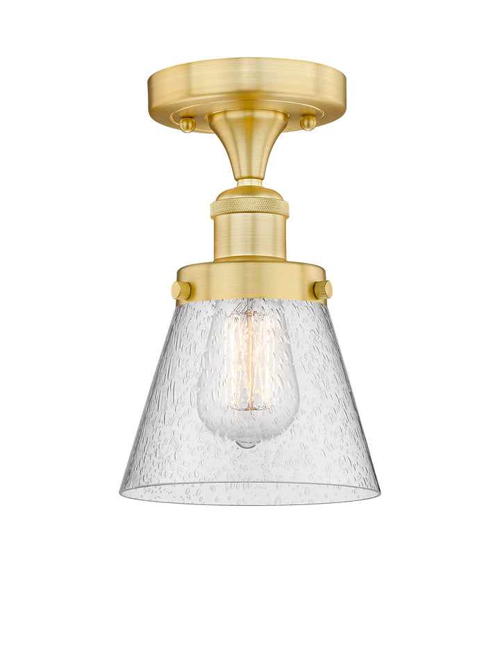 Innovations Lighting Cone 6" Semi-Flush Mount - Satin Gold Ceiling Semi Flush Mounts Innovations Lighting Seedy ; Glass Type: Seedy; Ribbed  