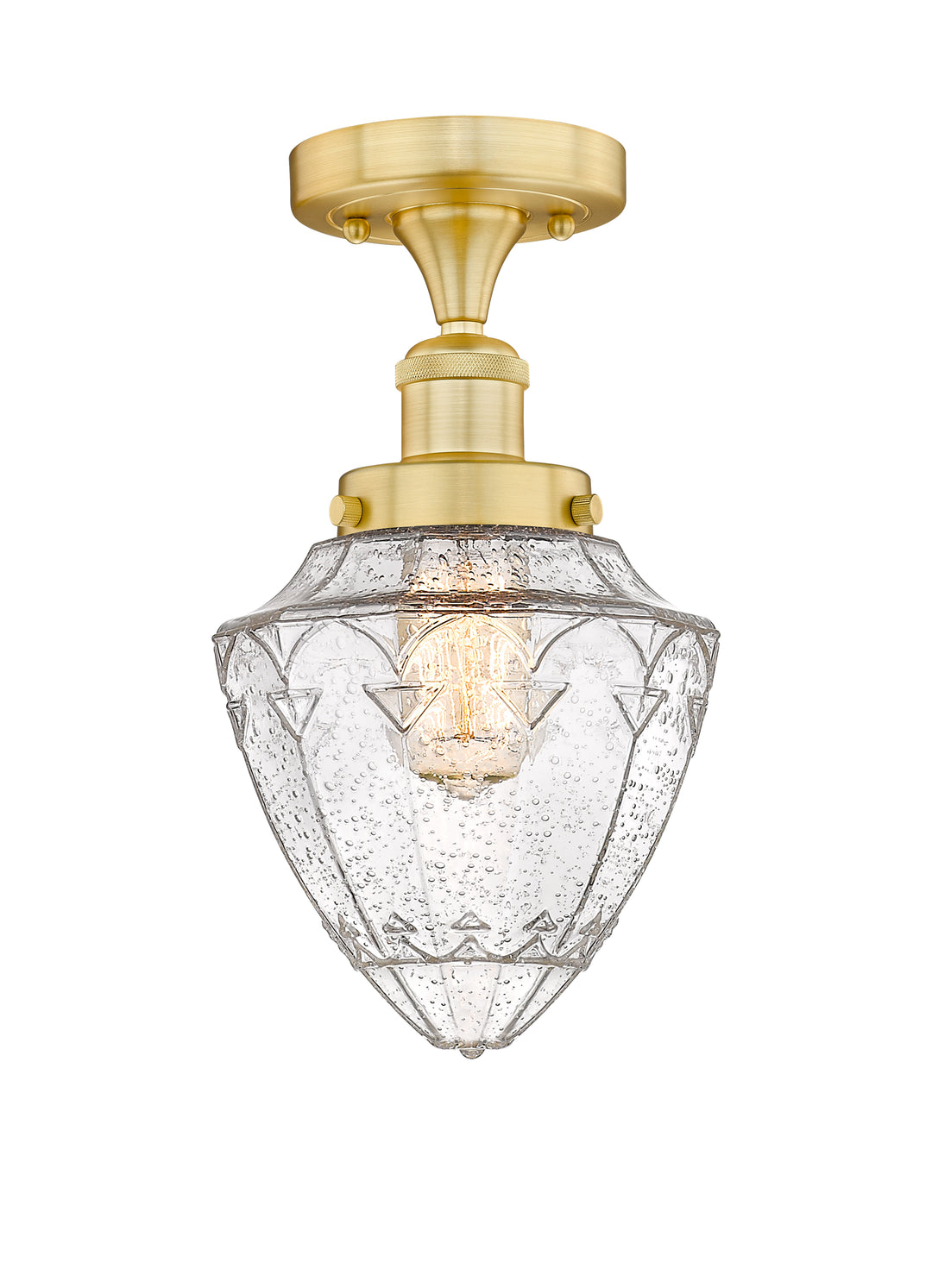 Innovations Lighting Bullet 7" Semi-Flush Mount - Satin Gold Ceiling Semi Flush Mounts Innovations Lighting Seedy ; Glass Type: Seeded  