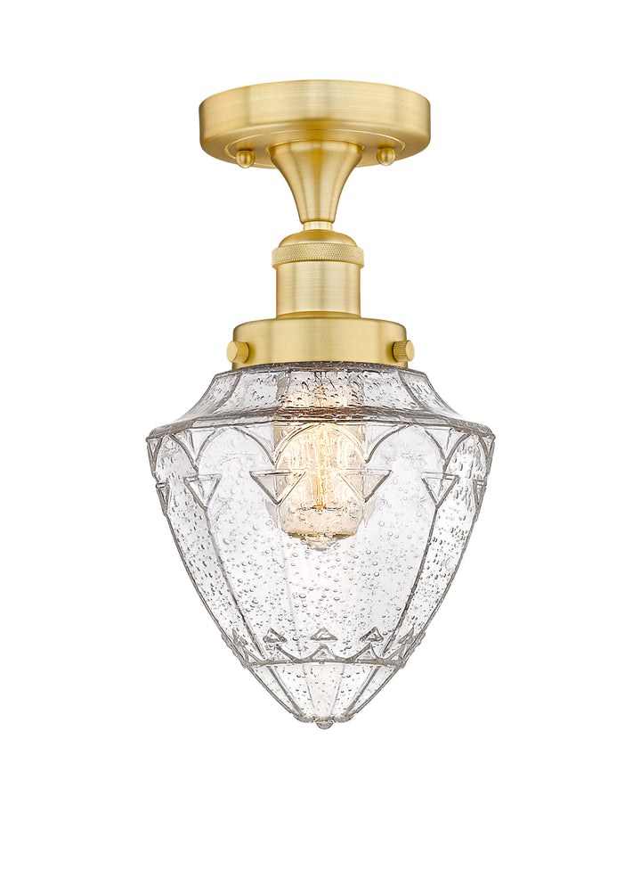 Innovations Lighting Bullet 7" Semi-Flush Mount - Satin Gold Ceiling Semi Flush Mounts Innovations Lighting Seedy ; Glass Type: Seeded  