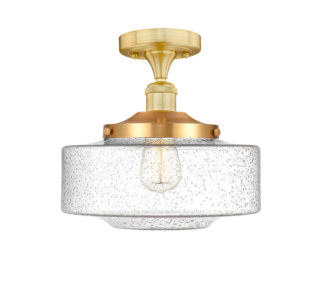 Innovations Lighting Bridgeton 12" Semi-Flush Mount - Satin Gold Ceiling Semi Flush Mounts Innovations Lighting Seedy ; Glass Type: Seeded  