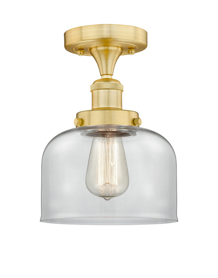 Innovations Lighting Bell 8" Semi-Flush Mount - Satin Gold Ceiling Semi Flush Mounts Innovations Lighting Clear ; Glass Type: Transparent; Ribbed  