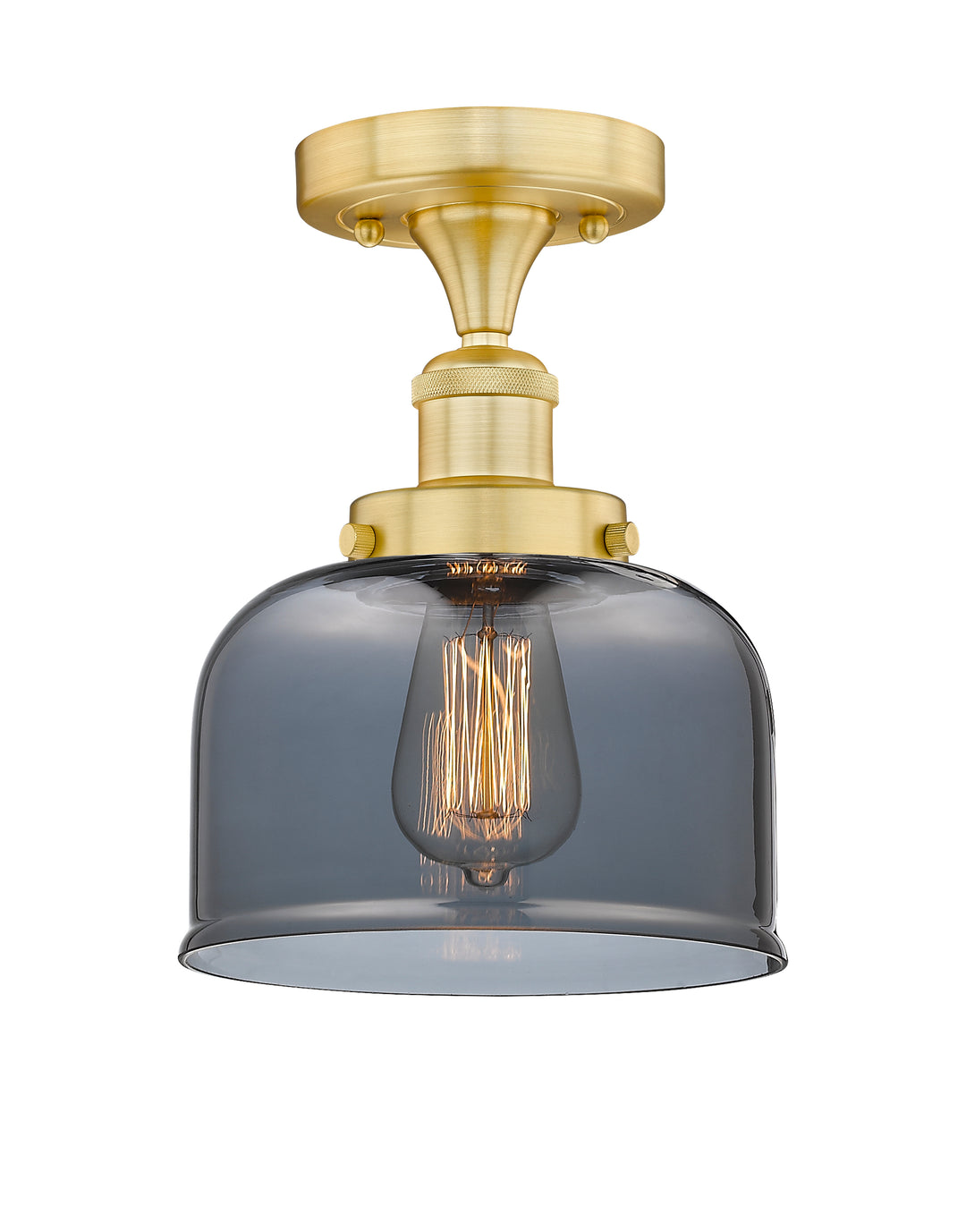 Innovations Lighting Bell 8" Semi-Flush Mount - Satin Gold Ceiling Semi Flush Mounts Innovations Lighting Light Smoke ; Glass Type: Colorful  