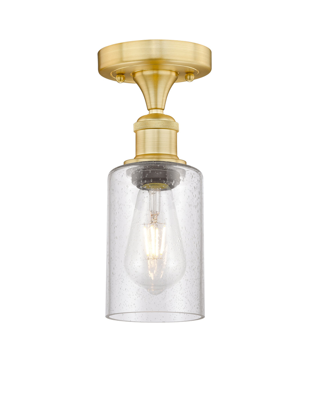 Innovations Lighting Clymer 4" Semi-Flush Mount - Satin Gold Ceiling Semi Flush Mounts Innovations Lighting Seedy ; Glass Type: Transparent  