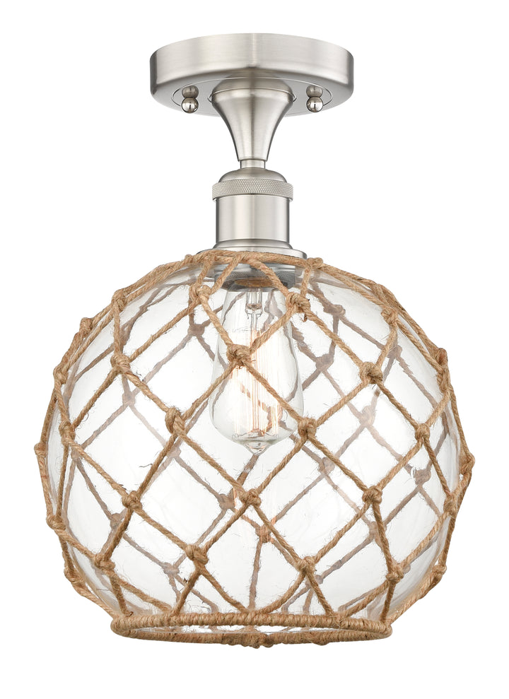 Innovations Lighting Large Farmhouse Rope Semi-Flush Mount - Brushed Satin Nickel Ceiling Semi Flush Mounts Innovations Lighting Clear Glass with Brown Rope ; Glass Type: Transparent  