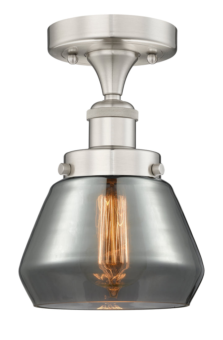 Innovations Lighting Fulton 7" Semi-Flush Mount - Brushed Satin Nickel Ceiling Semi Flush Mounts Innovations Lighting Light Smoke ; Glass Type: Smoked; Ribbed  