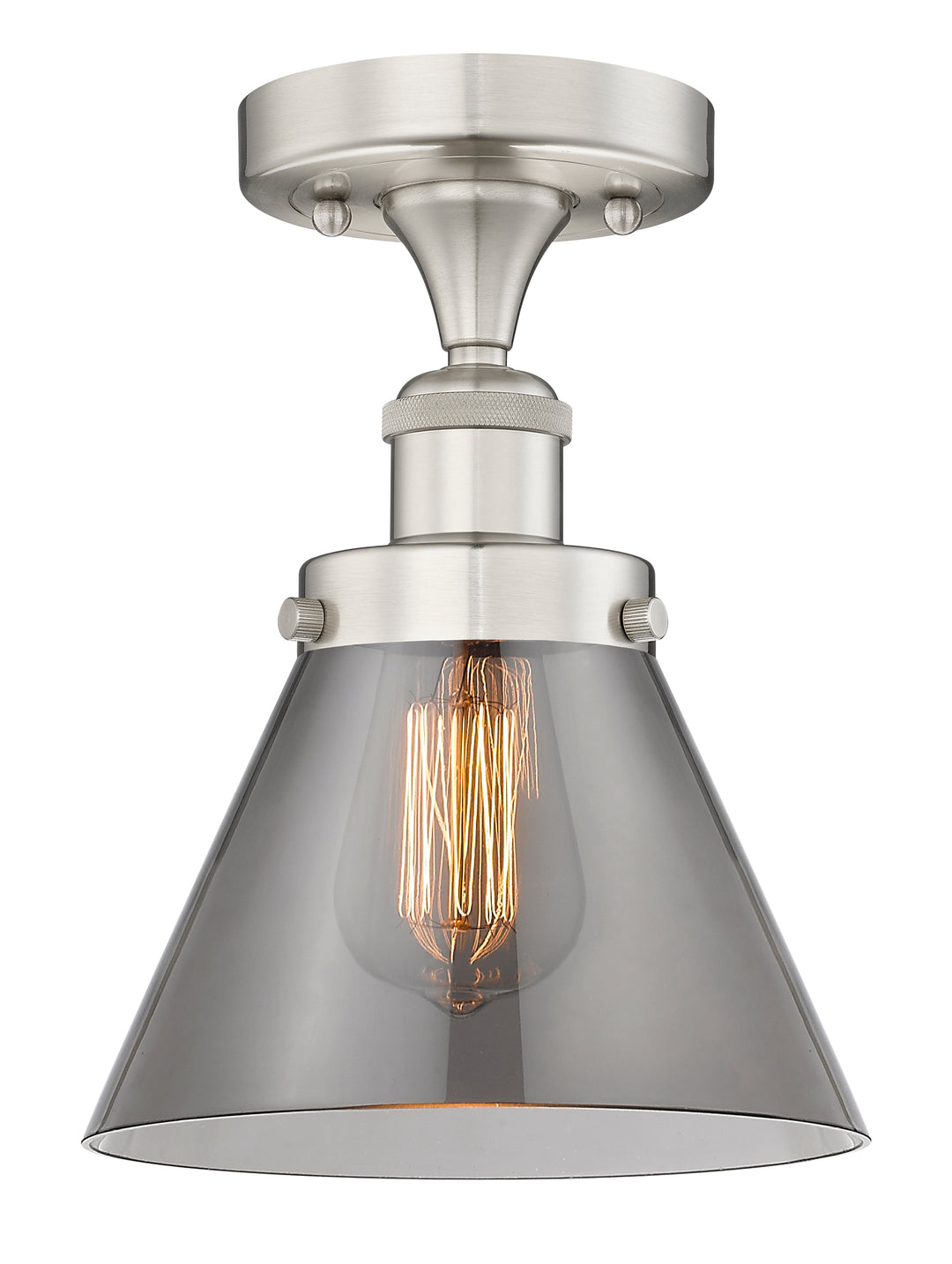 Innovations Lighting Cone 8" Semi-Flush Mount - Brushed Satin Nickel Ceiling Semi Flush Mounts Innovations Lighting Light Smoke ; Glass Type: Colorful  