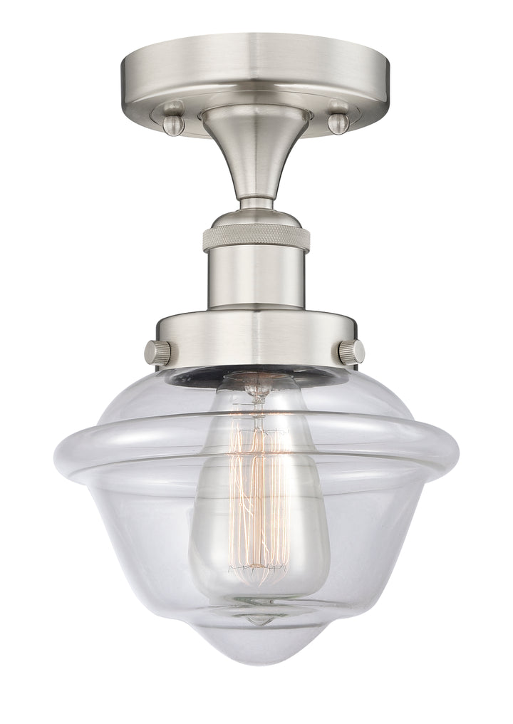 Innovations Lighting Oxford 7.5" Semi-Flush Mount - Brushed Satin Nickel Ceiling Semi Flush Mounts Innovations Lighting Clear ; Glass Type: Transparent; Ribbed  